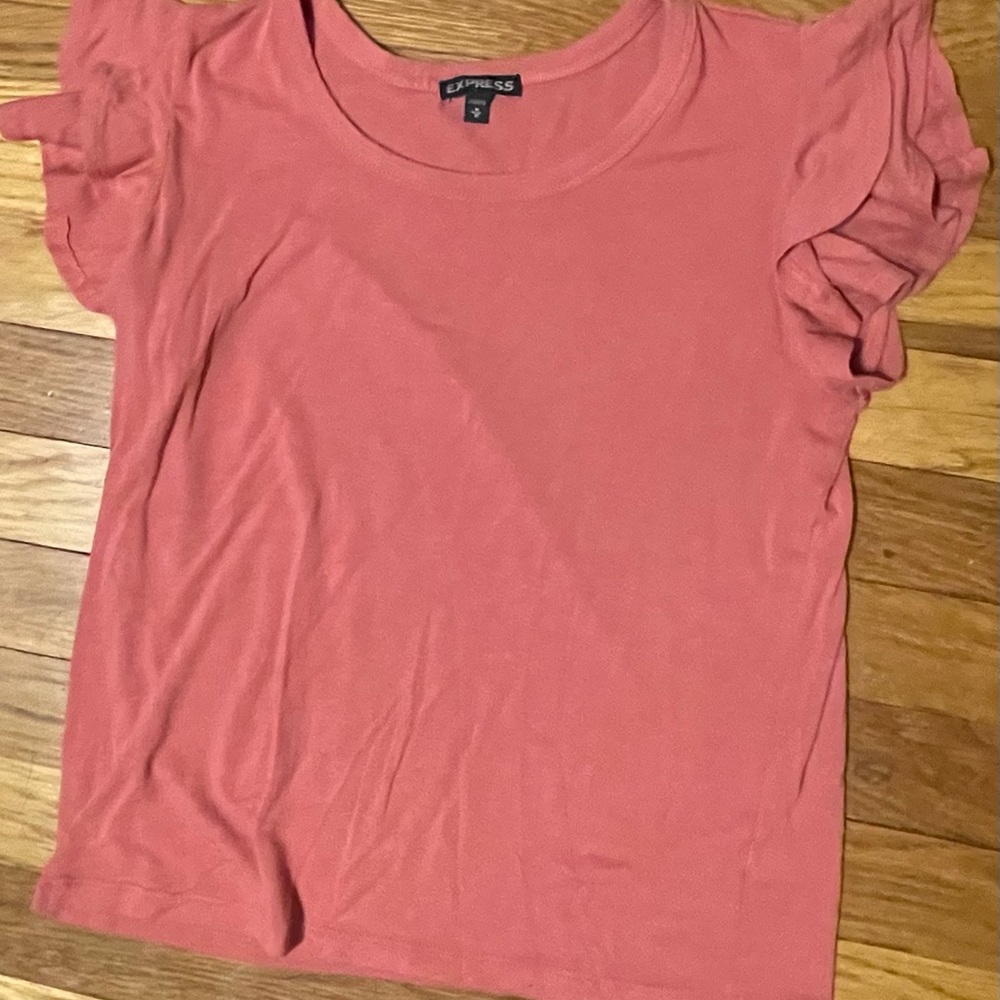 Express Double Ruffle Scoop Neck Tee